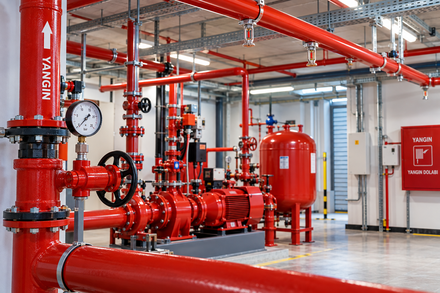 HanTech Mühendislik yangın söndürme sistemleri, sprinkler tesisatı, yangın pompa grubu ve yangın dolabı uygulaması
