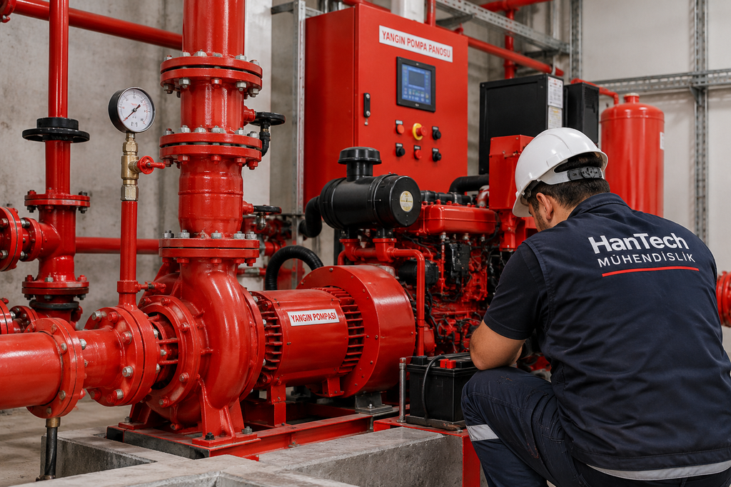 İzmir yangın pompası arızası için pompa sistemi ve kontrol panosu teknik servis müdahalesi